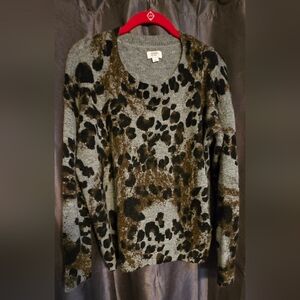 Crown & Ivy Gray and Brown Animal Print Sweater